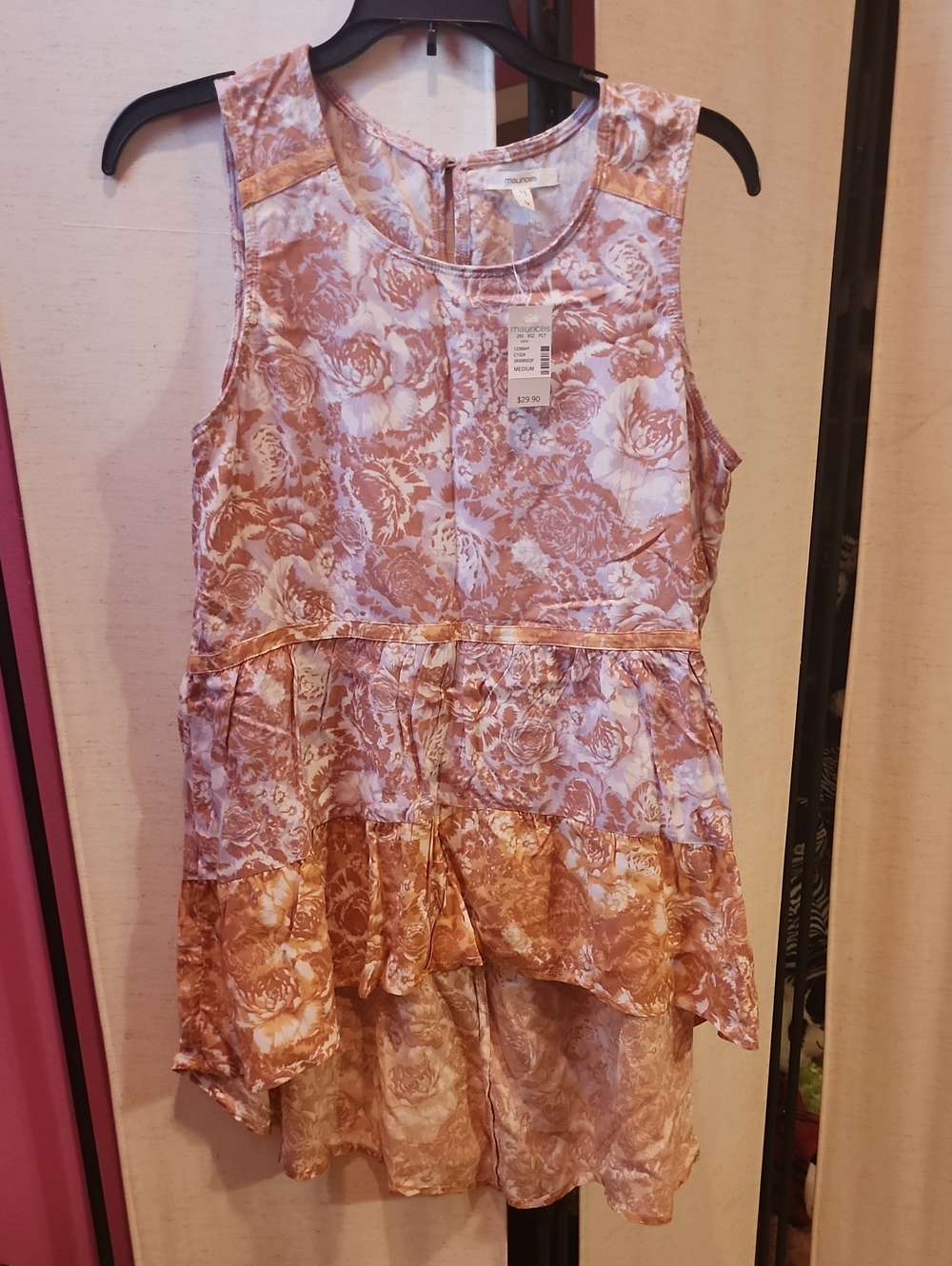 Maurices Sleeveless Tiered Dress in Pink and Cream Floral